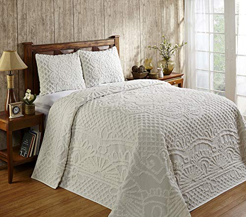 Better Trends Trevor Collection is Super Soft and Light Weight in Medallion Design 100% Cotton Tufted Unique Luxurious Machine Washable Tumble Dry, Full/Double Bedspread Set, Ivory