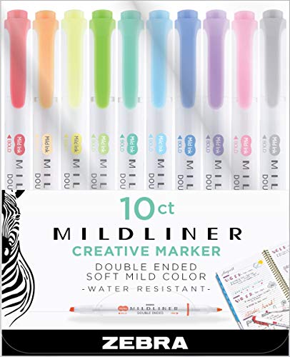 Zebra Pen 78101 Mildliner Double Ended Highlighter, Chisel/Bullet Tip, Assorted Colors, 10/Set