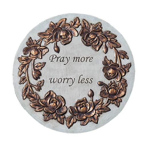 Roman Pray More Worry Less Bronze Tone 9 x 9 Resin Stone Outdoor Decorative Stone