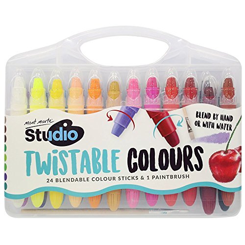 Mont Marte Signature Twistable Colours, 25 Piece, 24 Blendable Colour Sticks and 1 Paint Brush, Suitable for Drawing, Painting and Colouring