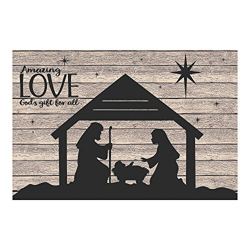 Fun Express Nativity Silhouette Barnwood Plastic Backdrop - 3 Pieces - Assembled Size 9 ft. x 6 ft - Christmas Pageants, Plays and Party Decor