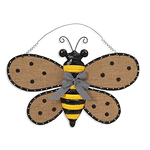 Gerson 18.5"L Metal and Burlap Bee Wall Hanging