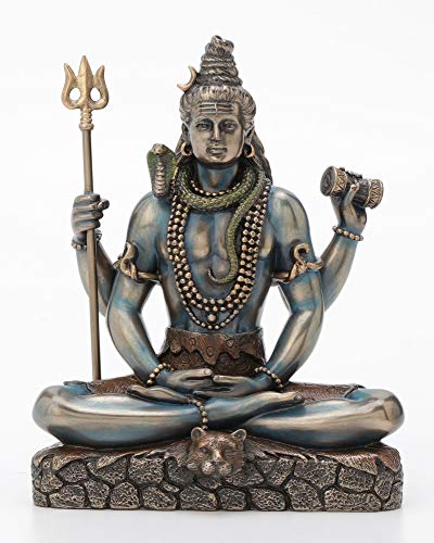 Unicorn Studio Veronese Design Lord Shiva in Lotus Pose Statue Sculpture - Hindu God and Destroyer of Evil Figure 6.2" Tall