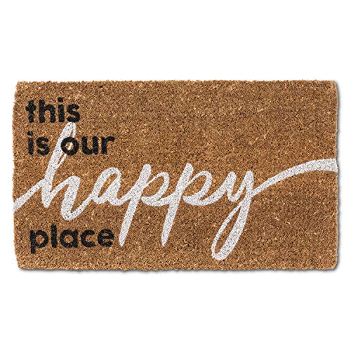 Abbott Collection  35-FWD-GE-9369 Graphic Happy Place Doormat, 18x30 inches L, Natural/Black
