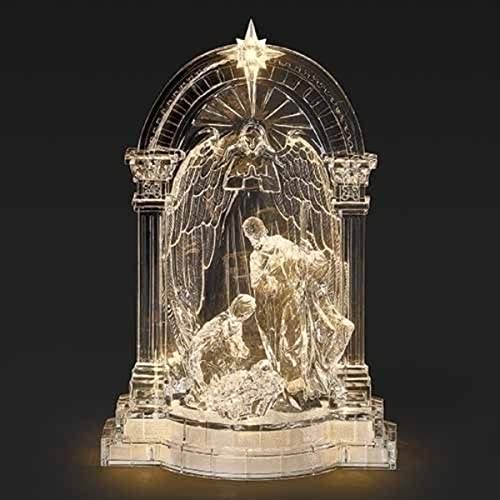 Roman 9.25" Pre-Lit LED Holy Family with Angel Christmas Nativity Figurine