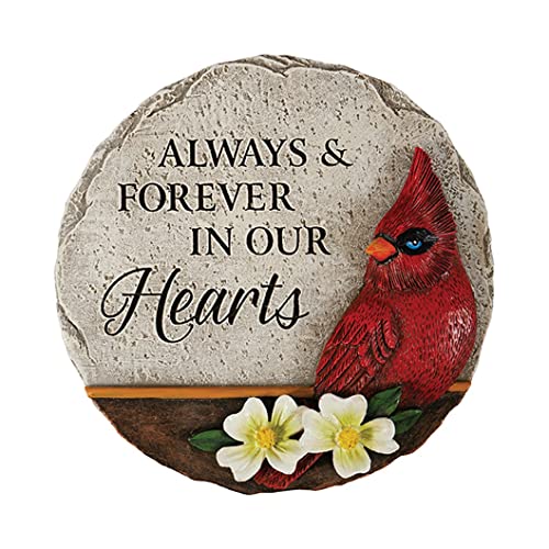 Carson 12877 Hearts Cardinal Memorial Mini Garden Stone, 5-inch Diameter