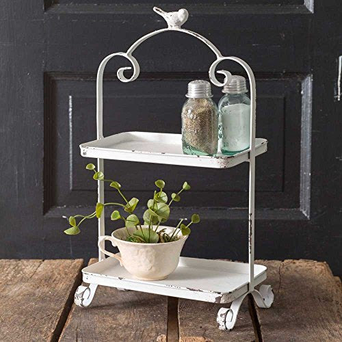 CTW Distressed White Metal Songbird Two Tier Caddy