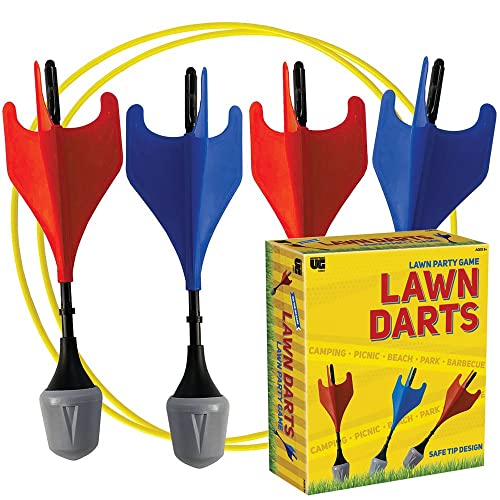 University Games Lawn Darts Target Toss Lawn Party Collection: 4-PK Safe Tip Darts with Rounded Weighted Tips & Two Target Rings