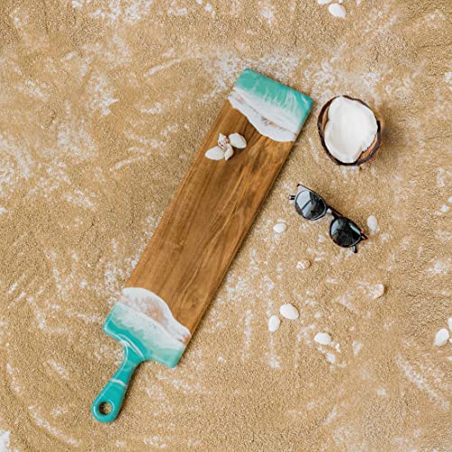 Lynn & Liana Designs Baguette Acacia Cheeseboard Caribbean Blue, 24-inch Length, 5-inch Width, Serveware, Kitchen