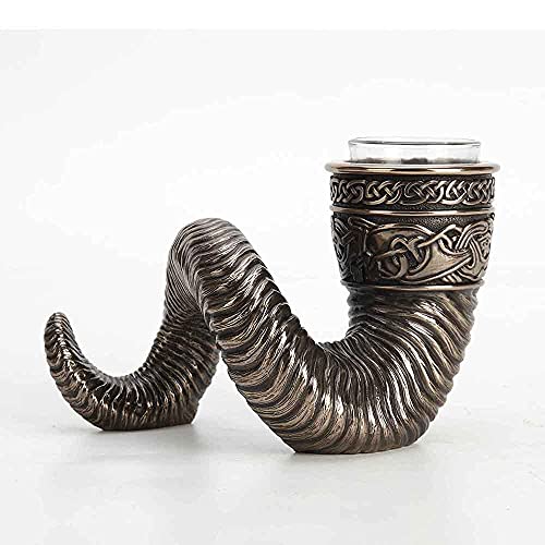 Unicorn Studio Veronese Design 4 3/8 Inch Tall Nordic Viking Ram Horn Tealight Candle Holder Cold Cast Bronzed Resin Sculpture