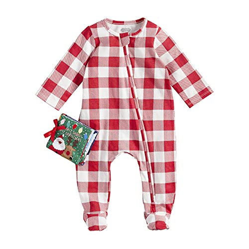 Mud Pie Baby Boy Christmas Sleeper and Book,3-6 Months, Red