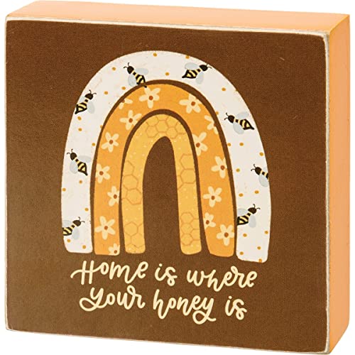 Primitives By Kathy 112576 Home is Where Your Honey is Block Sign, 3-inch Square