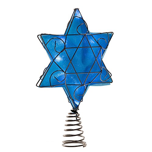 Kurt Adler UL 10-Light LED Silver and Blue Hanukkah Star Shimmer Treetop