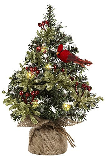 Ganz 12 Inches Plastic Light Up Evergreen with Red Cardinal