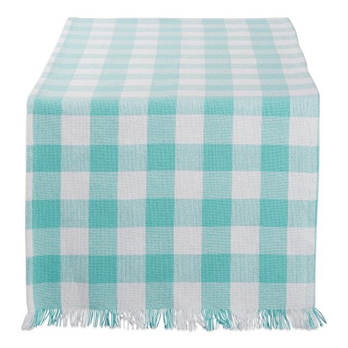 DII Design CAMZ10431 Table Runner, 14 x 72, Checkered Aqua