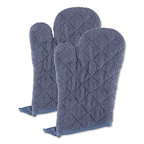 DII Design Basic Terry Collection 100% Cotton Quilted, Oven Mitt, Stonewash Blue, 2 Piece