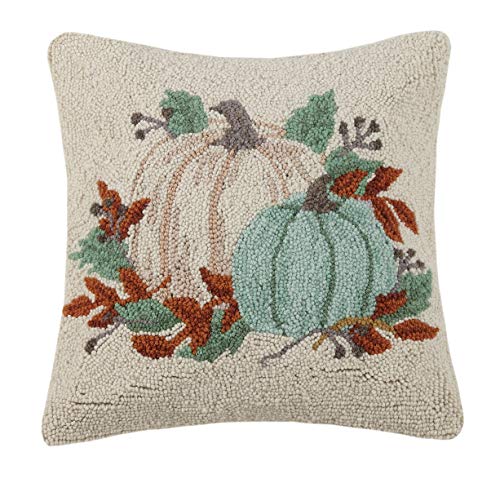 Peking Handicraft 31JES1679C16SQ Rustic Pumpkins Hook Pillow, 16-inch Square, Cotton and Wool