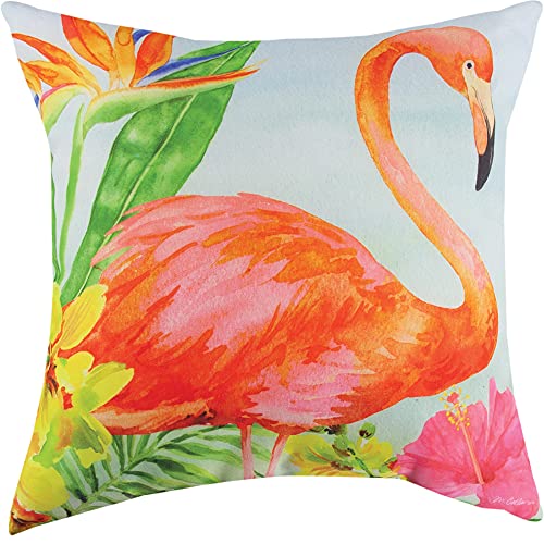 Manual Woodworkers & Weavers SLFFIF 18 x 18 in. Flora The Flamingo in Flowers MCO Pillow