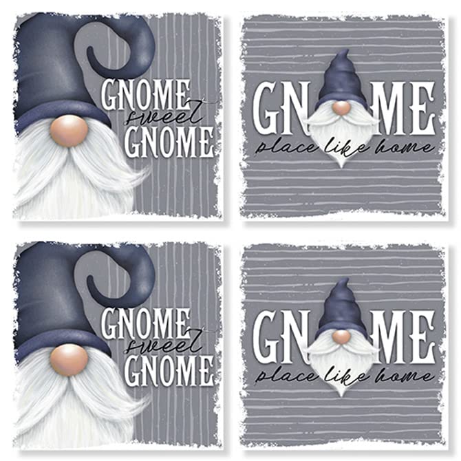 Carson Home Gnome House Coaster, 4-inch Square, Set of 4