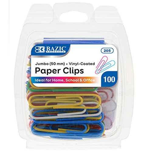BAZIC Jumbo Color Paper Clips for School, Home, and Office Organization (50 mm. 100 Per Pack)