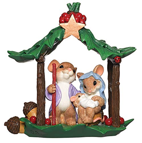 Roman Mouse Holy Family Festive Green 5 inch Resin Holiday Nativity Figurine