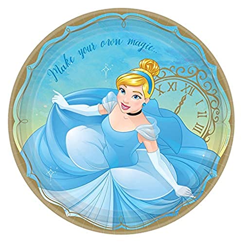 Amscan "Disney Princess" Blue and Gold Cinderella Round Party Paper Plates 9", 8 Ct.