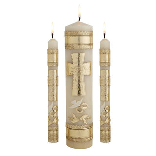 Christian Brands Clergy Church Supply Cross & Rings Wedding Candle Unity Set