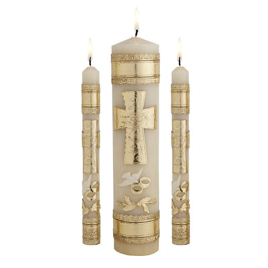 Christian Brands Clergy Church Supply Cross & Rings Wedding Candle Unity Set