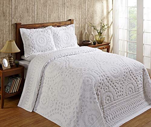 Better Trends Rio Collection is Super Soft and Light Weight in Floral Design 100 Percent Cotton Tufted Unique Luxurious Machine Washable Tumble Dry, King Bedspread, White