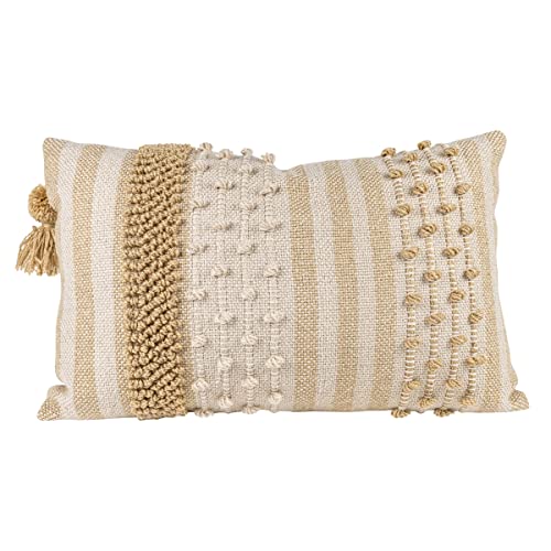 Foreside Home & Garden Tan Pulled Knot 14X22 Hand Woven Filled Outdoor Pillow