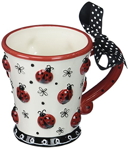 burton + BURTON Adorable Ladybug 10 oz Coffee Mug/cup with Dotted Bow Great Gift For Lady Bug Lovers