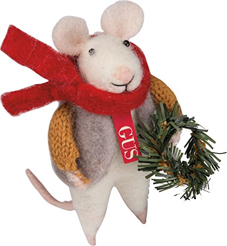 Primitives By Kathy Mouse 4.25 Inches Tall Gus with Wreath Seasonal Decor