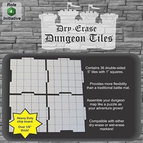 Role 4 Initiative Dry Erase Dungeon Tiles, Set of 36 Five-inch Interlocking Squares for Role-Playing and Miniature Tabletop Games