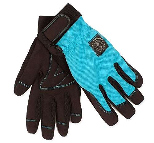 Womanswork 508S Stretch Gardening Glove with Micro Suede Palm, Teal Blue, Small