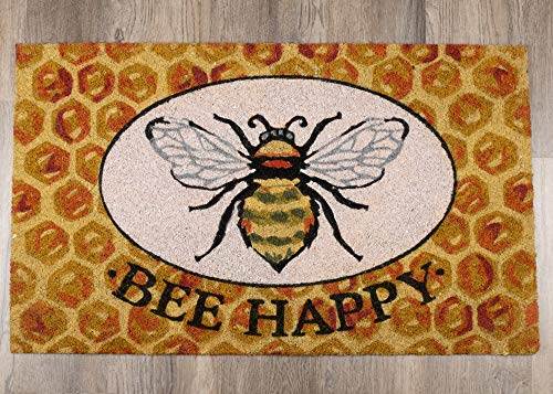 GiftCraft Bee Happy Honeycomb Yellow 30 x 18 Coir Fibre Outdoor Door Mat