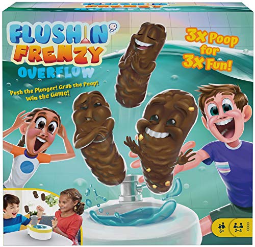 Mattel Flushin Frenzy Overflow Kids Game with Toy Toilet, 3 Poopers, 1 Die & Instructions, Gift for Children Ages 5 Years & Older