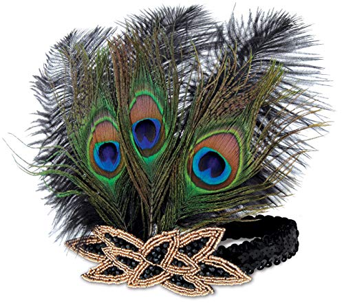 Beistle Flapper Girl Headband 1920's, Costume Accessory, One Size, Black/Gold/Blue/Green/Brown