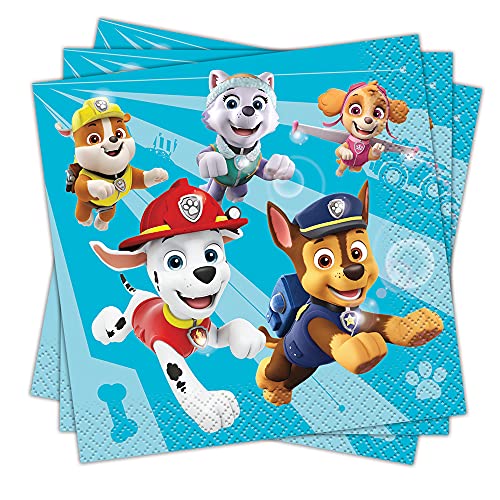 Unique Industries Unique Paw Patrol Paper Beverage Napkins-16 Pcs, 5" X 5", Multicolor