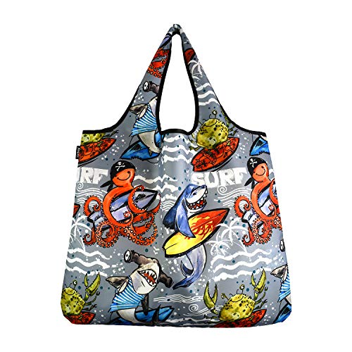 Yay Novelty YaYbag JUMBO Size, Fashionable Reusable Shopping Bags, Reusable Grocery Bags, Reusable Produce Bags, Washable Reusable Bags, Foldable Reusable Bags, 55 lbs Heavy Duty, Sea Surfing