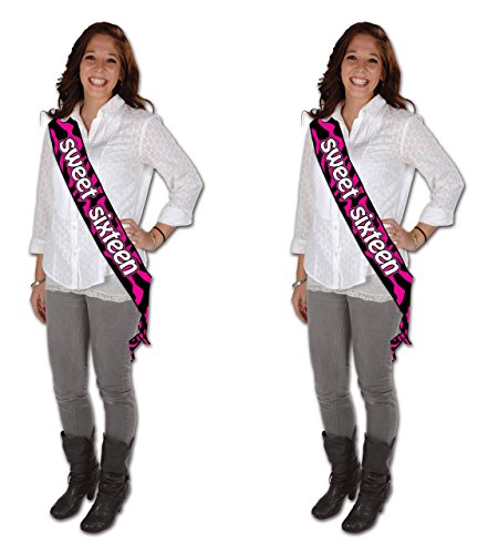 Beistle Sweet 16 sash, Black/White/Pink