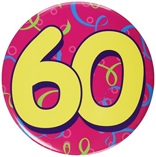 Beistle 60th Birthday Jumbo Button Pin Badge, 60, Multicolored