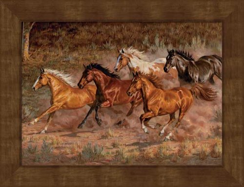 Wild Wings(MN) Downhill Run - Horses Framed Studio Canvas by Chris Cummings