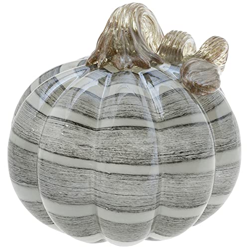 Boston International Pumpkin Fall Autumn Harvest Thanksgiving Tabletop Decorations Hand Blown Glass, Small, Black & White