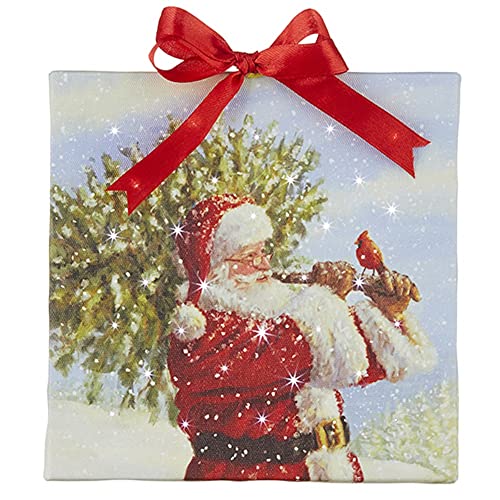 RAZ Imports 2022 Countryside Christmas 6" Santa Carrying Chrismtas Tree Lighted Print Ornament with Easel Back