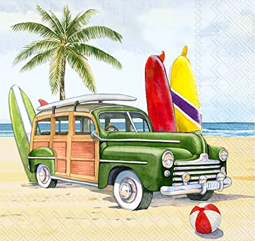 Boston International IHR Ideal Home Range 3-Ply Paper Napkins Coastal Nautical Beach Designs, 20-Count Cocktail Size, Huntington Woody