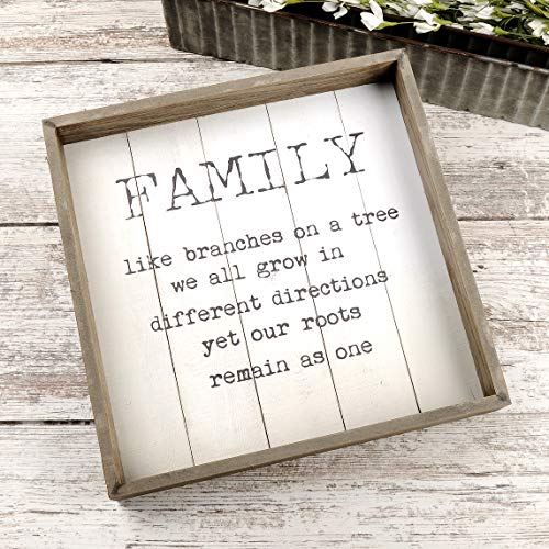 Blossom Bucket 1811-39147 Family Branches On A Tree Shiplap White 12 x 12 Inch Wood Framed Sign, Multi Colored