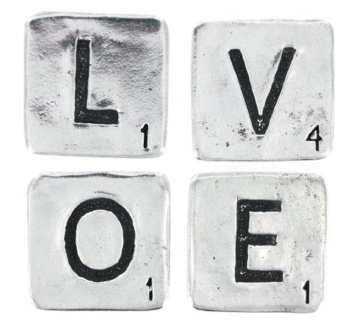 Love Game Tiles Set of 4 Pewter Magnets with Gift Box