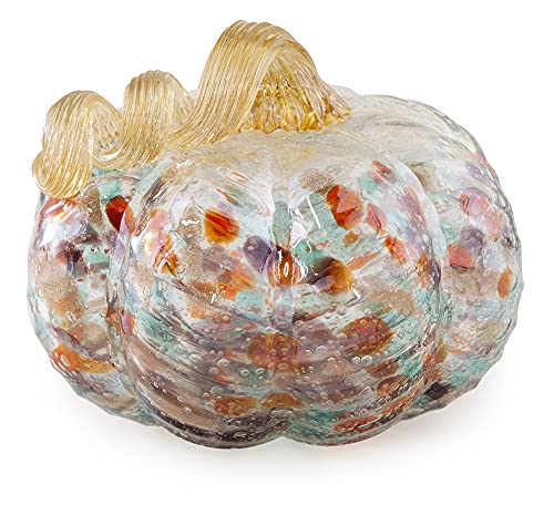 Boston International Decorative Tabletop Glass Pumpkin, 6.5 x 5-Inches, Mottled