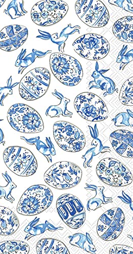 Boston International IHR 3-Ply Paper Napkins Rosanne Beck Collections, 16-Count Guest Size, Blue And White Eggs