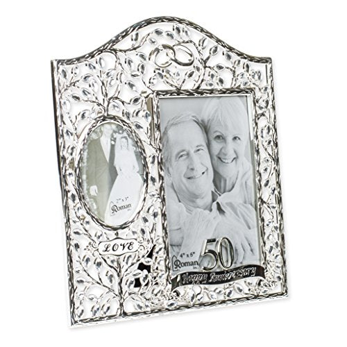 Roman - 9.25"H 50TH ANNIVERSARY FRAME CLEAR LEAVES HOLDS 4X6; 2X3